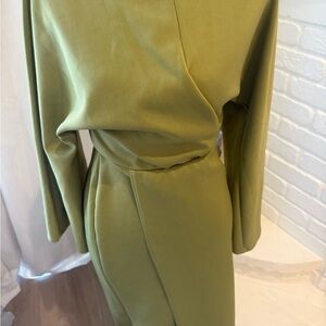 Olive Green Draped Midi Dress